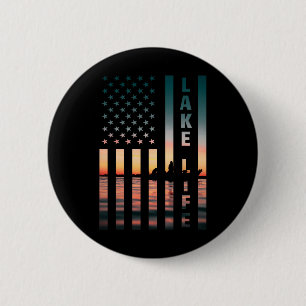 Meervalvisser Zonsondergang Amerikaanse Vlag Byss  Ronde Button 5,7 Cm