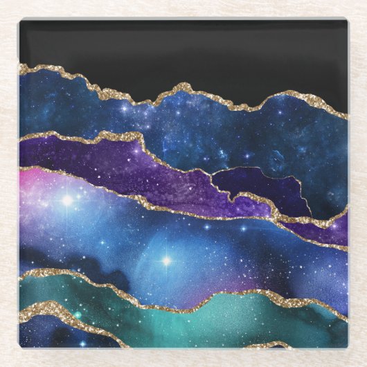 Meervoudig geplateerde Agate Stone Galaxy Sparkly Glazen Onderzetter (Voorkant)
