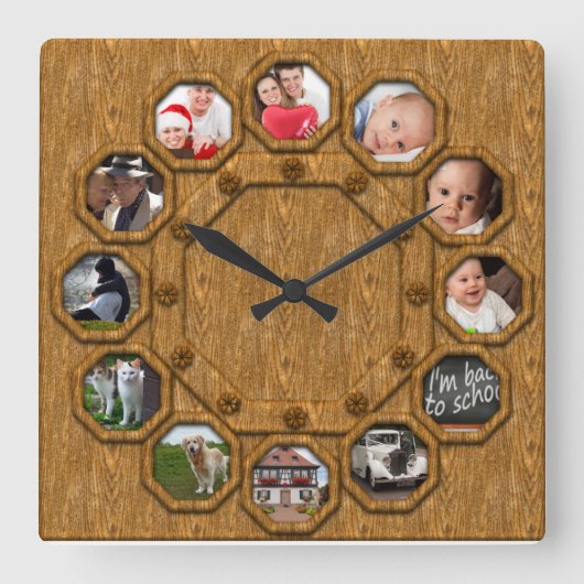 Meervoudig hout Foto Lijst Square Wall Clock Vierkante Klok (Voorkant)