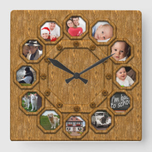 Meervoudig hout Foto Lijst Square Wall Clock Vierkante Klok