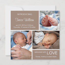 Meervoudige foto geboorteaankondiging//Chocolate B Aankondiging