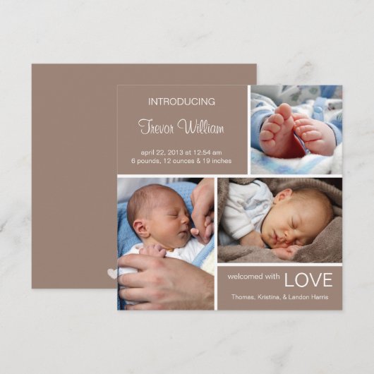 Meervoudige foto geboorteaankondiging//Chocolate B Aankondiging (Voorkant / Achterkant)