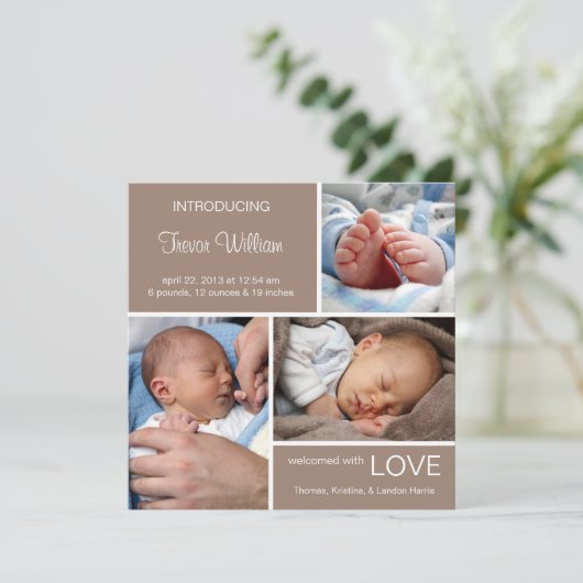 Meervoudige foto geboorteaankondiging//Chocolate B Aankondiging (Staand voorkant)