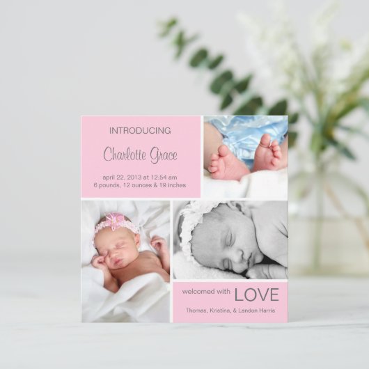 Meervoudige Fotoaankondiging//Lichtroze Aankondiging (Staand voorkant)