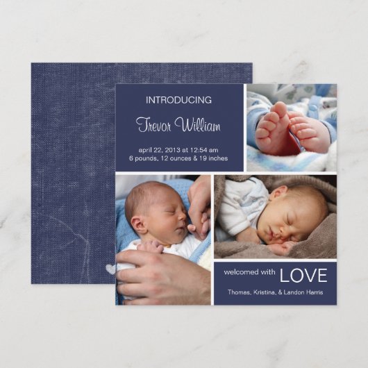 Meervoudige Fotoaankondiging//Navy Blue Denim Aankondiging (Voorkant / Achterkant)
