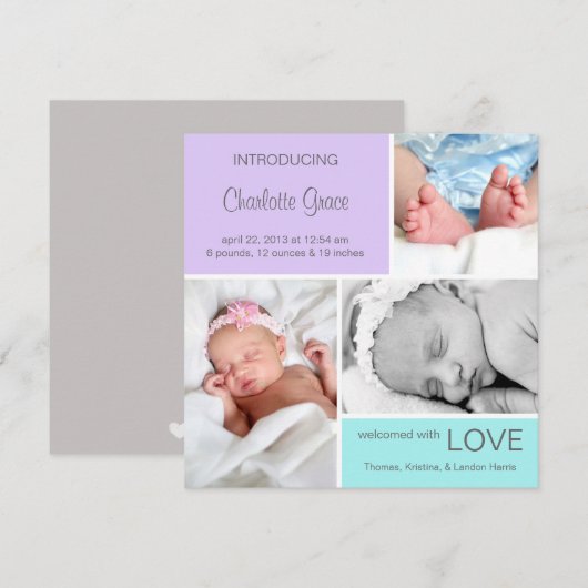 Meervoudige Fotoaankondiging//Paarse Aqua Aankondiging (Voorkant / Achterkant)