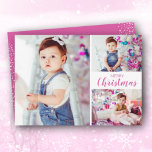 Meervoudige fotoroze kerst feestdagenkaart<br><div class="desc">Viel de feestdagen met deze meervoudige foto-kerstkaart met MERRY CHRISTMAS in roze, of om het even welke kleur, op de voorzijde en uw persoonlijke groet op de rug. *Wij stellen voor alle horizontale foto's op dit ontwerp te uploaden. VERANDERT DE KLEUR op de rug van de kaart om uw foto...</div>