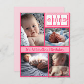 Meervoudige Lijst roze uitnodiging van één dag (Voorkant / Achterkant)