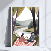Meerwand picknick | Natuur aquarelschilderij
