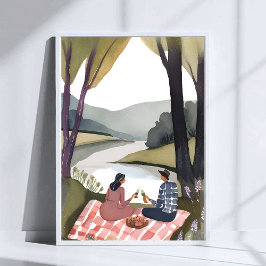 Meerwand picknick | Natuur aquarelschilderij Poster