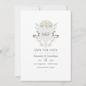 Meerzijde Monogram Crest Trouwfoto Save The Date (Voorkant)