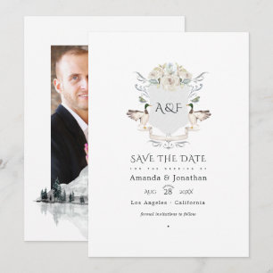 Meerzijde Monogram Crest Trouwfoto Save The Date
