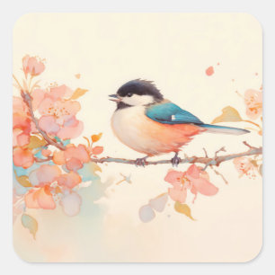 Mees op een tak in een symfonie van bloesems vierkante sticker