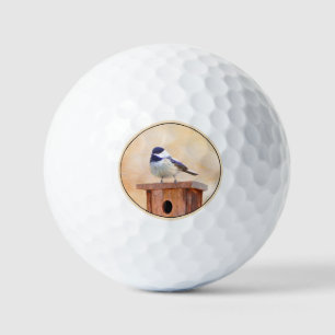 Mees op vogelhuis Schilderij Originele Vogel Kunst Golfballen