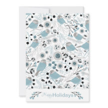 Mees Vogels Cute Blauw Grijs Bloemen Bessen