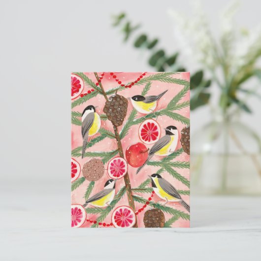 Mees vogels kerstboom feestdagenkaart (Staand voorkant)