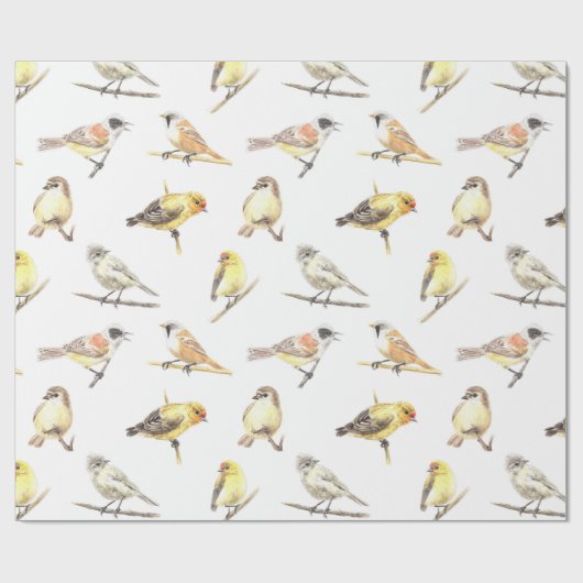 Mees vogels patroon cadeaupapier (Vlak)
