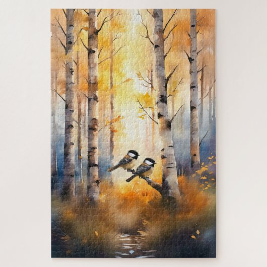 Mees Zangvogels in een Herfstbos Legpuzzel (Verticaal)