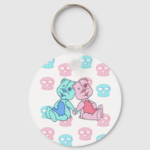Meest beste roze blauwe schedels sleutelhanger