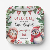 Meest eenDerful | Pinguïn Kerstmis 1e Verjaardag Papieren Bordje (Voorkant)