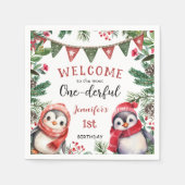 Meest eenDerful | Pinguïn Kerstmis 1e Verjaardag Servet (Voorkant)