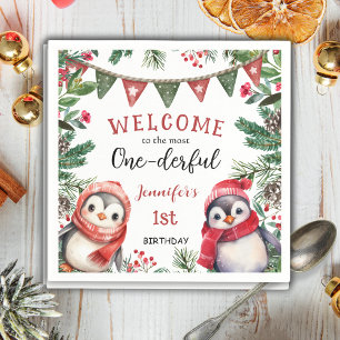 Meest eenDerful Pinguïn Kerstmis 1e Verjaardag Servet