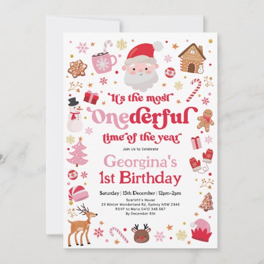 Meest eenDerful Time Christmas Girl 1e Verjaardag Kaart (Voorkant)