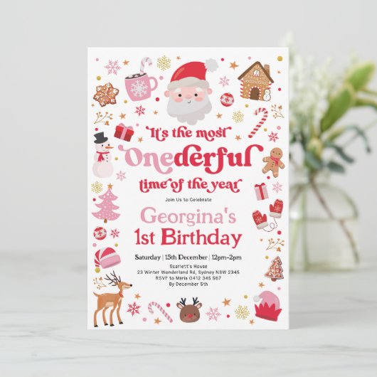 Meest eenDerful Time Christmas Girl 1e Verjaardag Kaart (Staand voorkant)