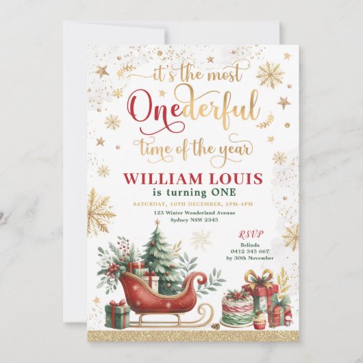 Meest eenDerful Time Christmas Sleigh 1e Verjaarda Kaart (Voorkant)