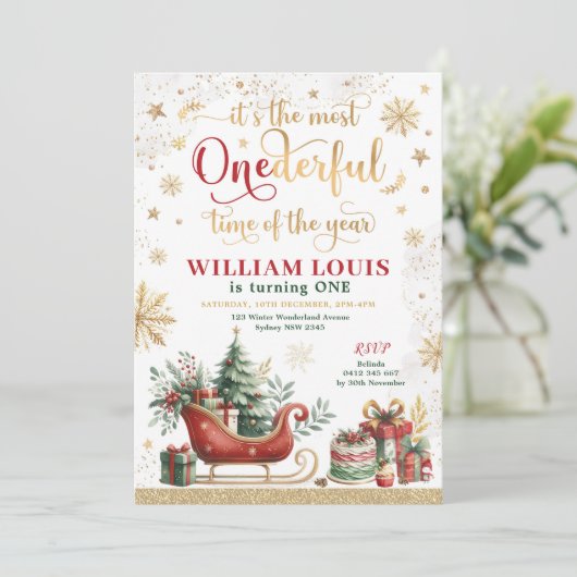 Meest eenDerful Time Christmas Sleigh 1e Verjaarda Kaart (Staand voorkant)