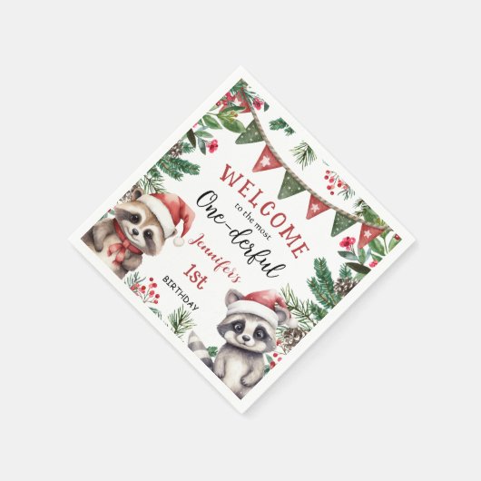 Meest eenDerful | Wasbeer Kerstmis 1e Verjaardag Servet (Hoek)