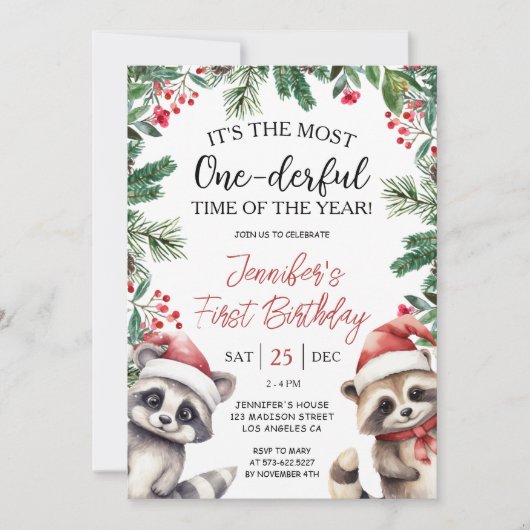 Meest eenDerful | Wasberen Kerstmis 1e verjaardag Kaart (Voorkant)