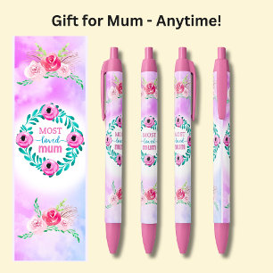 Meest geliefde moeder, roze bloemen, zwarte inkt pen