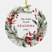 Meest geliefde oma ooit feestelijke krans Kerstmis Keramisch Ornament (Voorkant)