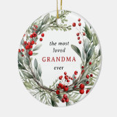 Meest geliefde oma ooit feestelijke krans Kerstmis Keramisch Ornament (Links)