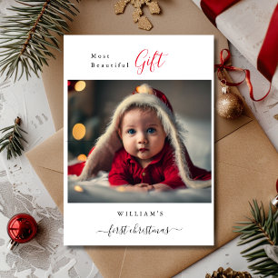 Meest mooie cadeau baby's eerste kerstfoto feestdagenkaart