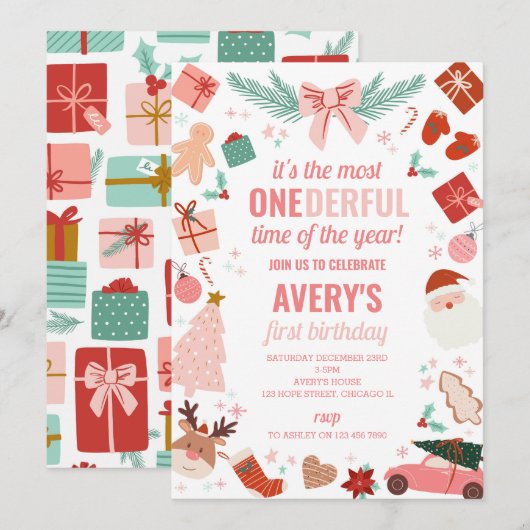 Meest Onedeful Time Kerstmeisje 1e verjaardag Kaart (Voorkant / Achterkant)