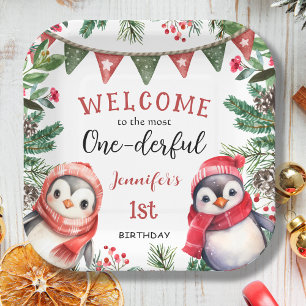 Meest ONEderful Pinguïn Kerst 1e Verjaardag Papieren Bordje