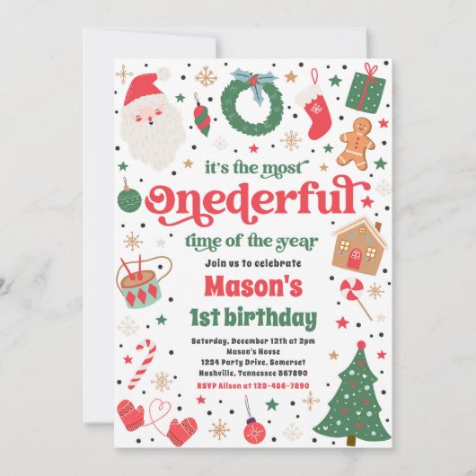 Meest Onederful Time Christmas 1e Verjaardagsfeest Kaart (Voorkant)