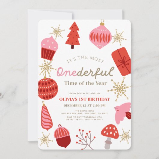 Meest Oneerlijke Tijd Kerst Roze 1e Verjaardag Kaart (Voorkant)