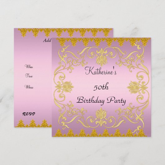 Meest populaire elegante roze gouduitnodiging kaart (Voorkant / Achterkant)