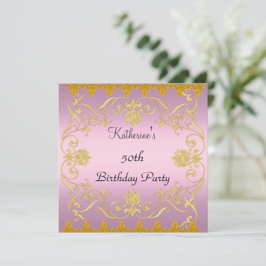 Meest populaire elegante roze gouduitnodiging kaart (Staand voorkant)