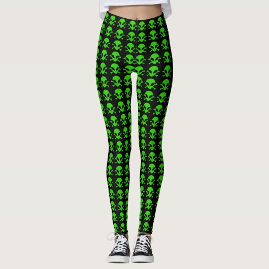 Meest populaire Groene Alien Kruisbeenderen Symboo Leggings (Voorkant)