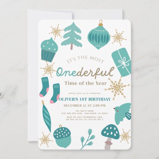 Meest Prachtige Tijd Kerst Groen 1e Verjaardag Kaart (Voorkant)