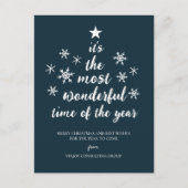 Meest Prachtige Tijd van het Jaar Blauw Script Bus Feestdagenkaart (Voorkant)