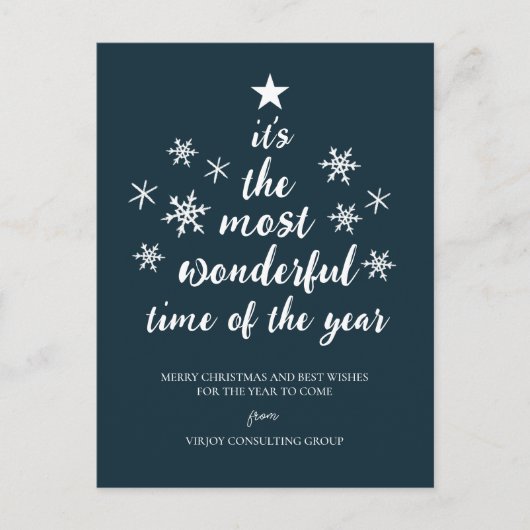 Meest Prachtige Tijd van het Jaar Blauw Script Bus Feestdagenkaart (Voorkant)