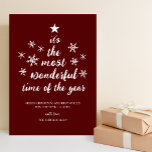 Meest Prachtige Tijd van het Jaar Rood Script Niet Feestdagenkaart<br><div class="desc">Meest Wonderful Time of Year Red Script Non Photo Holiday Kaart. Stuur aanpasbare en gepersonaliseerde vakantiegroeten naar vrienden,  collega's en familie in eenvoudige,  chique,  elegante en moderne fotodesign feestelijke,  natuurlijke minimalistische stijlkaarten! Onder de kalligrafie staat uw aangepaste groetboodschap in moderne typografie.</div>