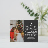 Meest Prachtige Tijd van het Jaar Zwart Script Fot Feestdagenkaart (Staand voorkant)