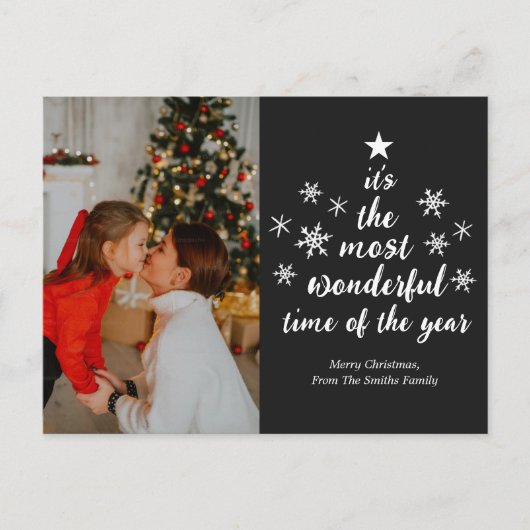 Meest Prachtige Tijd van het Jaar Zwart Script Fot Feestdagenkaart (Voorkant)