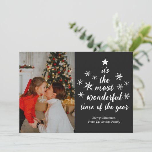 Meest Prachtige Tijd van het Jaar Zwart Script Fot Feestdagenkaart (Staand voorkant)